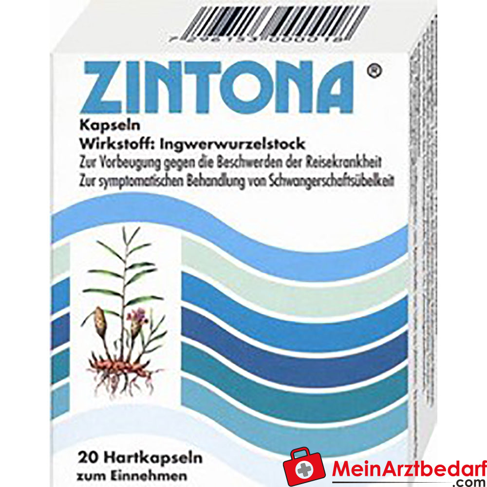 Zintona capsules 20 st 250 mg gember wortelstok - reisziekte, misselijkheid & duizeligheid (vanaf 6 jaar)