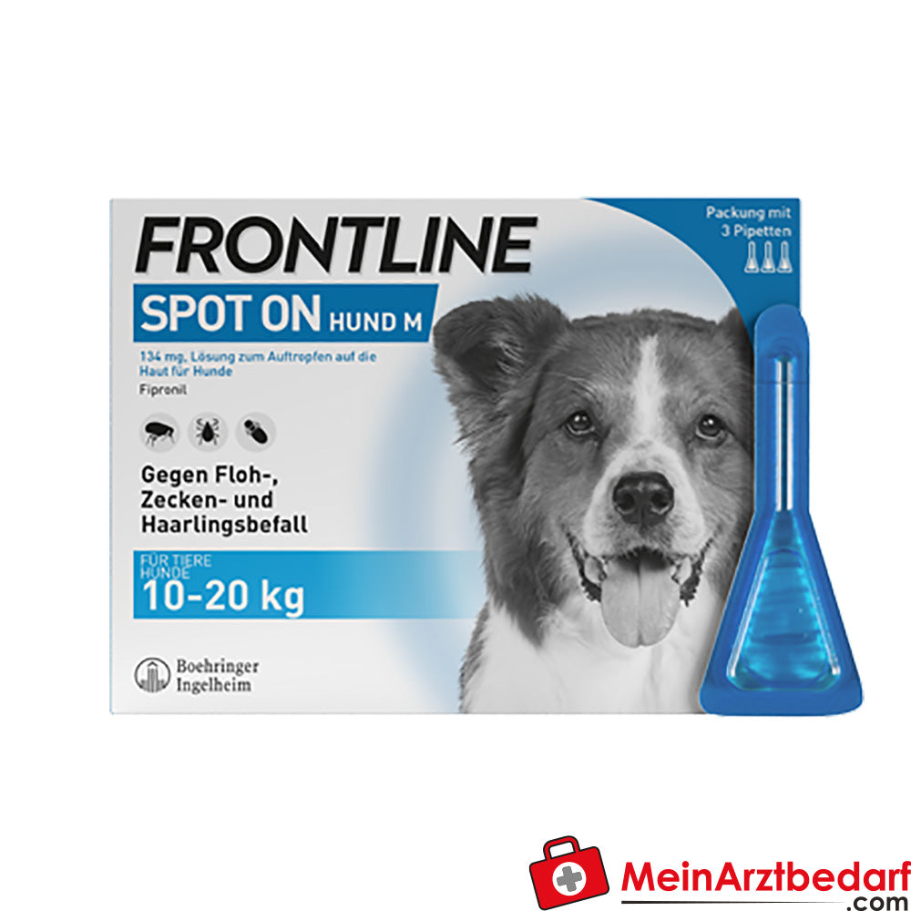 Frontline Spot-on Dog M (10-20 kg) 3 pipety - Ochrona przed pchłami, kleszczami i wszami włosowymi