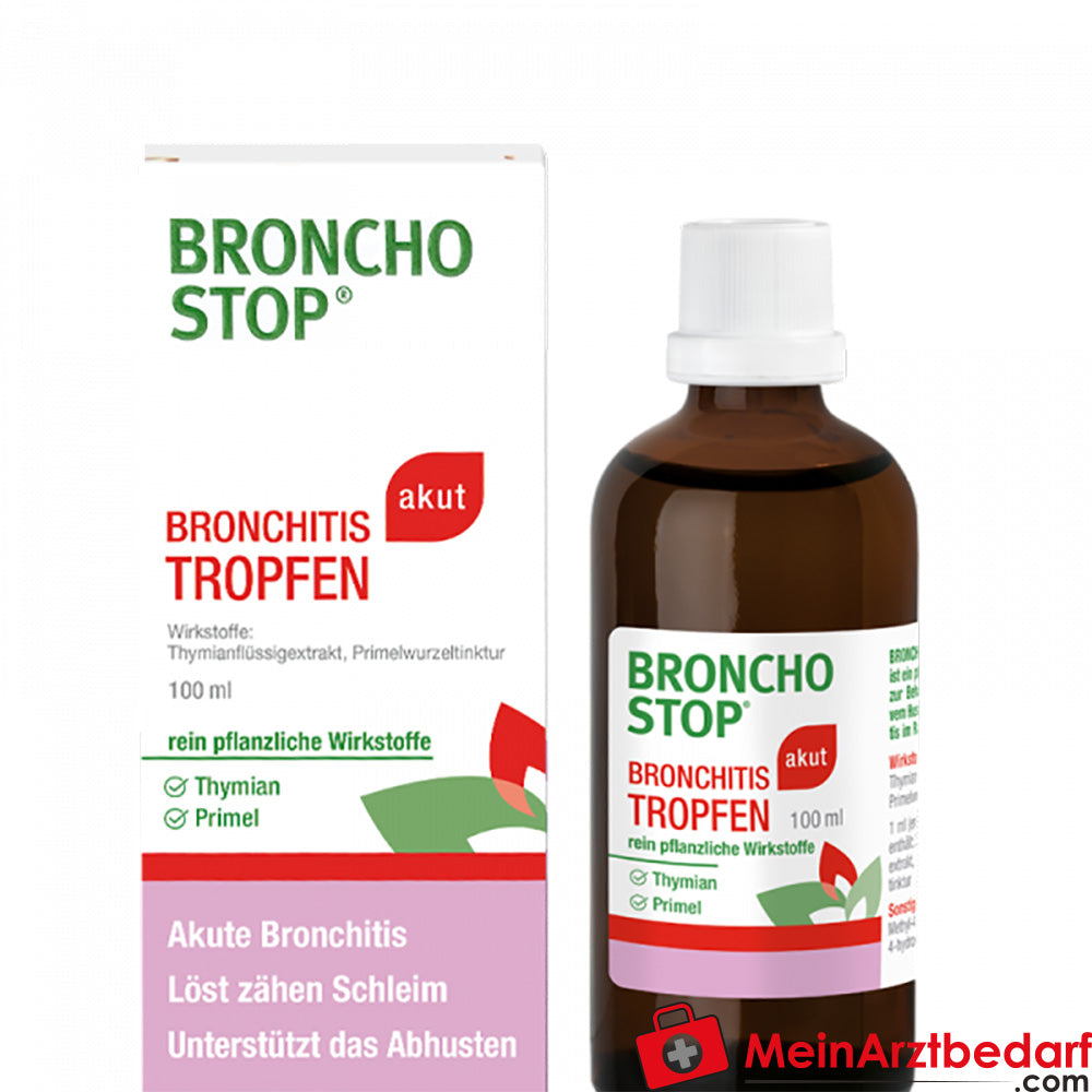 Bronchostop Akut Tropfen 50 ml – pflanzlich mit Thymian und Primel, bei produktivem Husten (ab 6 J.)
