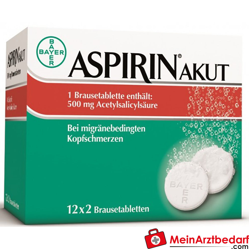 Aspirin Akut Brausetabletten 2x500 mg 1.000 mg Einzeldosis bei Migräne 20 St