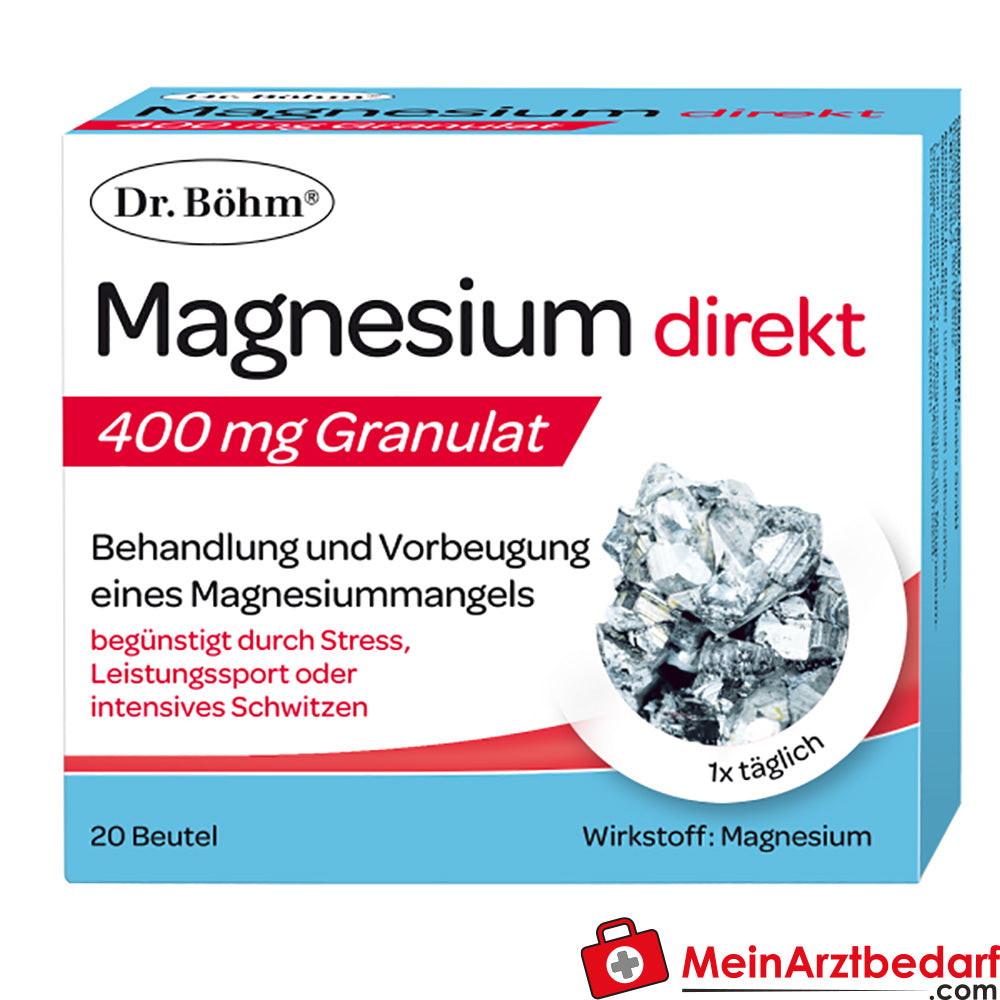 Dr. Böhm Magnesium Direkt Granulat 400 mg, 20 sticks, sans sucre, goût citron