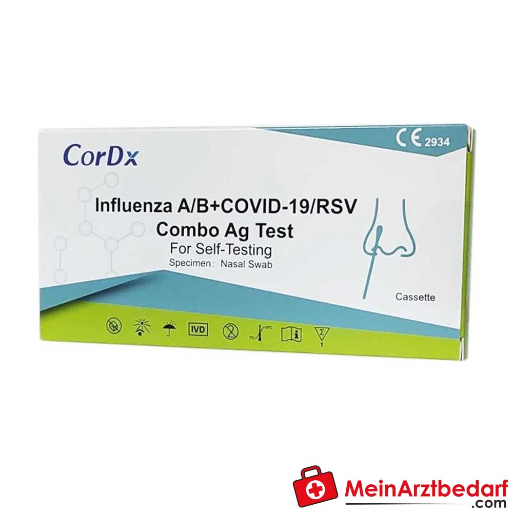 CorDx 4in1 RSV, Influenza A/B & SARS-CoV-2 Antigen Kombi-Selbsttest, 1 Stück.