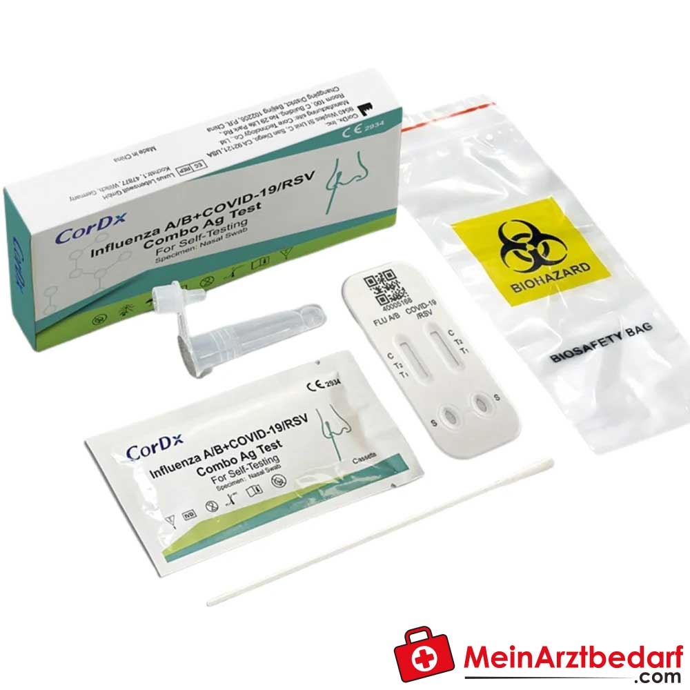 CorDx 4in1 RSV, Influenza A/B & SARS-CoV-2 Antigen Kombi-Selbsttest, 1 Stück.