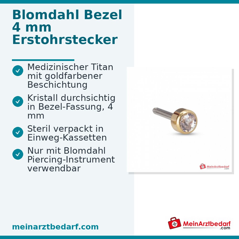 Blomdahl Erstohrstecker Bezel Titan gold mit Kristall, 4 mm, 10 Stk..