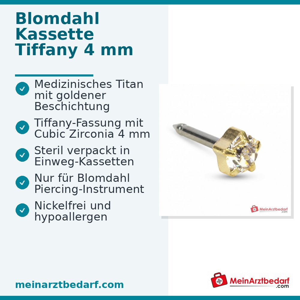 Blomdahl Erstohrstecker Tiffany Titan gold mit Zirkonia, 4 mm, 10 Stk..