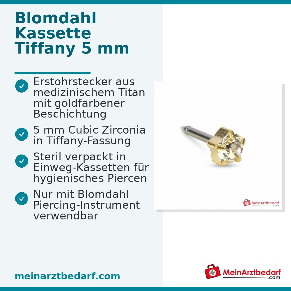 Blomdahl Erstohrstecker Tiffany Titan gold mit Zirkonia, 5 mm, 10 Stk..