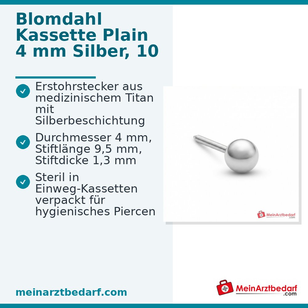 Blomdahl Erstohrstecker Plain Titan silber, 4 mm, 10 Stk..