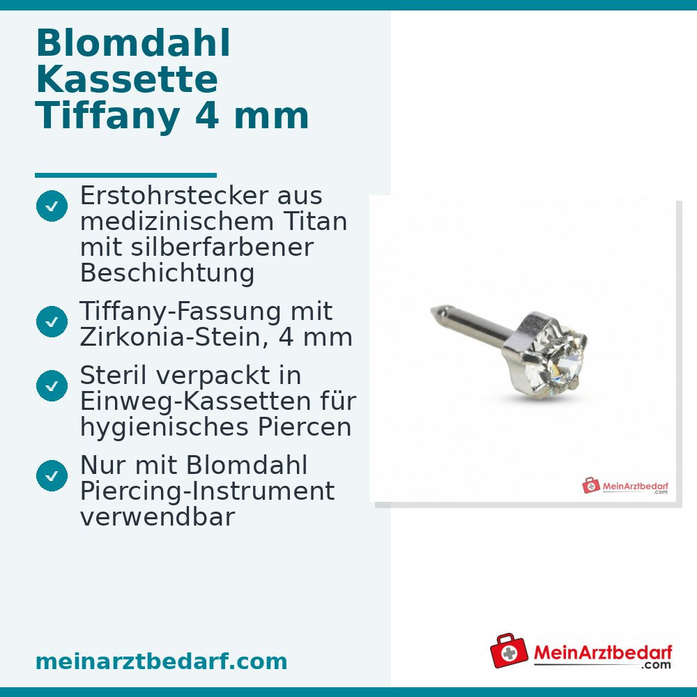 Blomdahl Erstohrstecker Tiffany silber mit Zirkonia, 4 mm, 10 Stk..