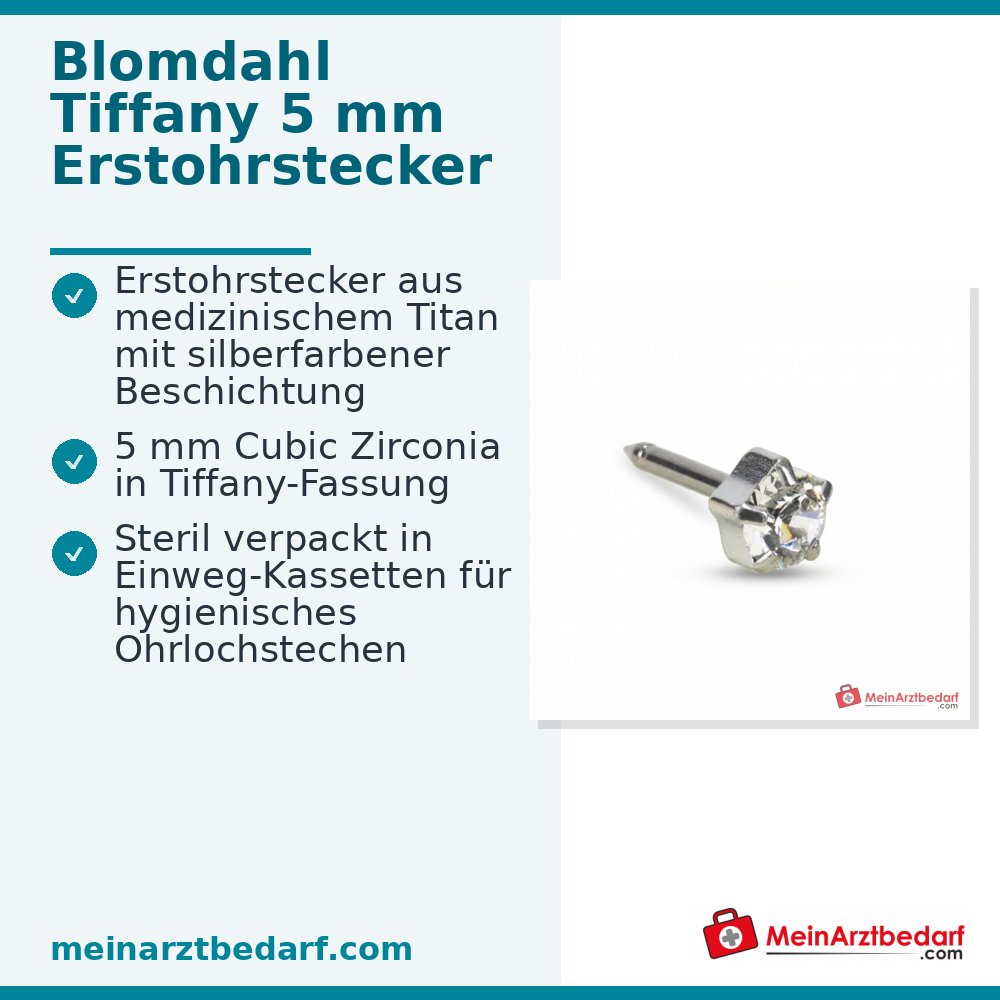 Blomdahl Erstohrstecker Tiffany silber mit Zirkonia, 5 mm, 10 Stk..