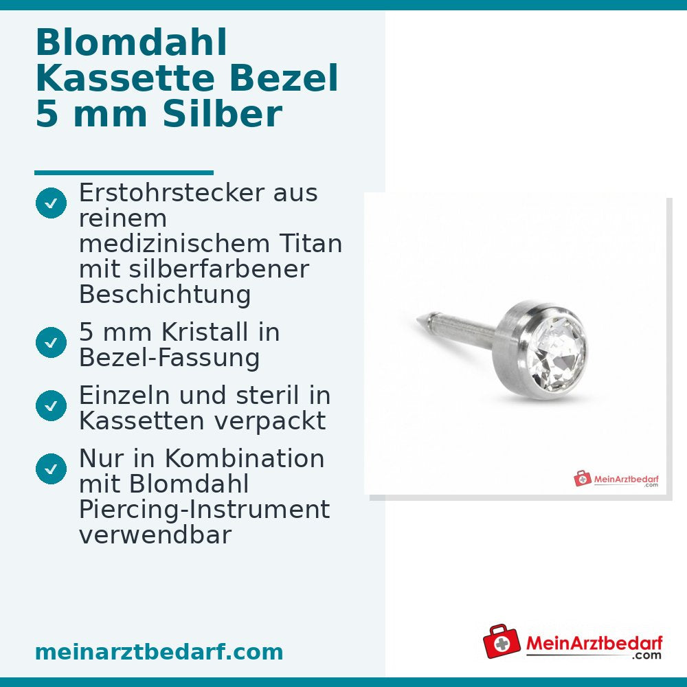 Blomdahl Erstohrstecker Bezel silber mit Kristall, 5 mm, 10 Stk..