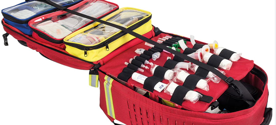 Kit de emergencia completo en bolsa roja, 40 x 25 x 47 cm