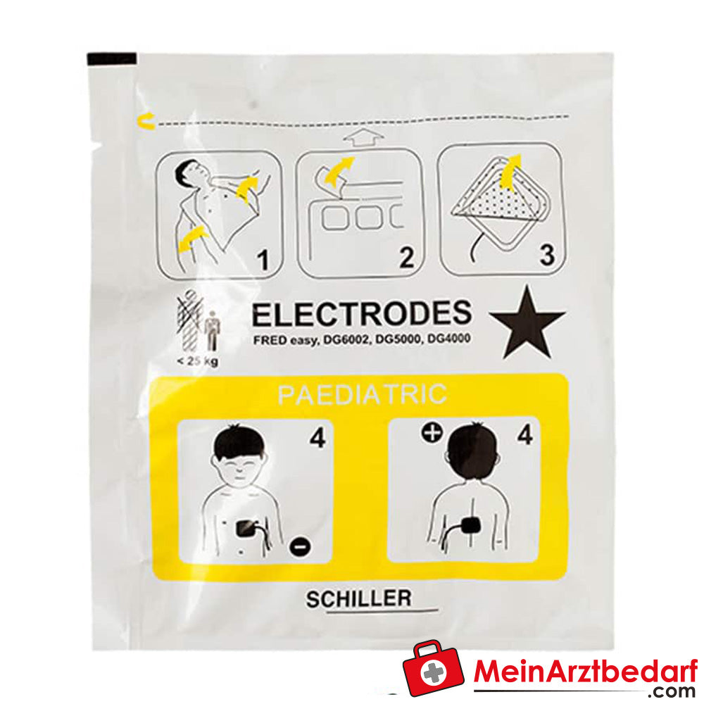 Électrodes de défibrillation SCHILLER pour enfants, grande prise, 1 paire