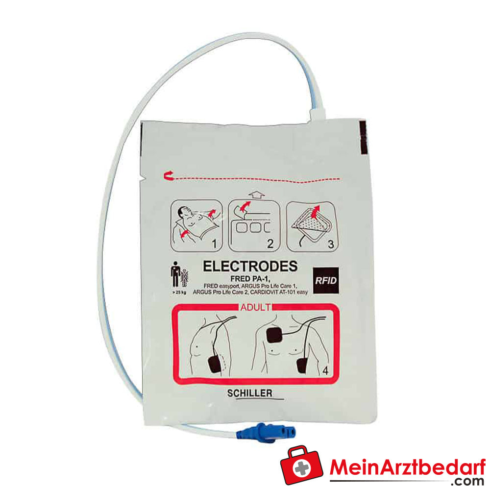 Électrodes de défibrillation SCHILLER pour adultes, préconnectées avec RFID, 1 paire.