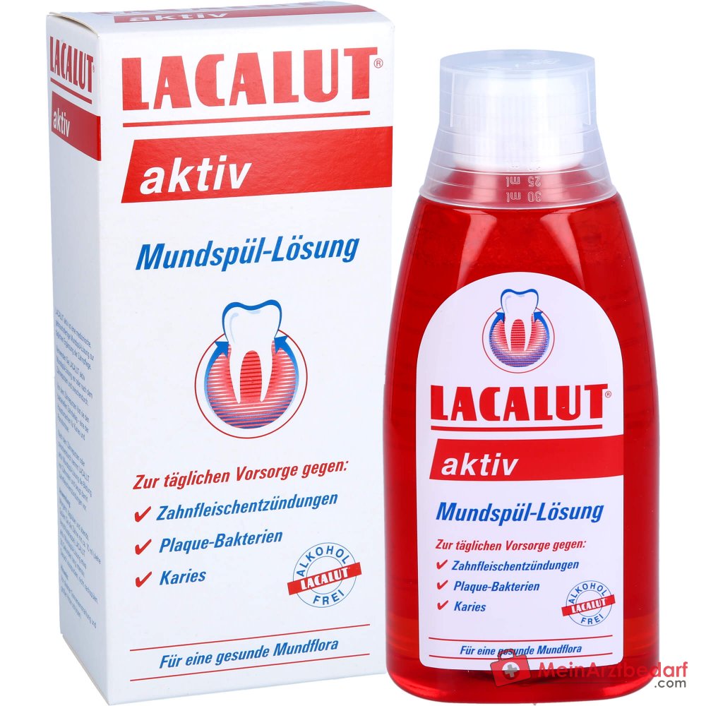Lacalut Aktiv Olaflur / Chlorhexidin Digluconat / Aluminiumlaktat / Zinksulfat Mundspül-Lösung, 300 ml.