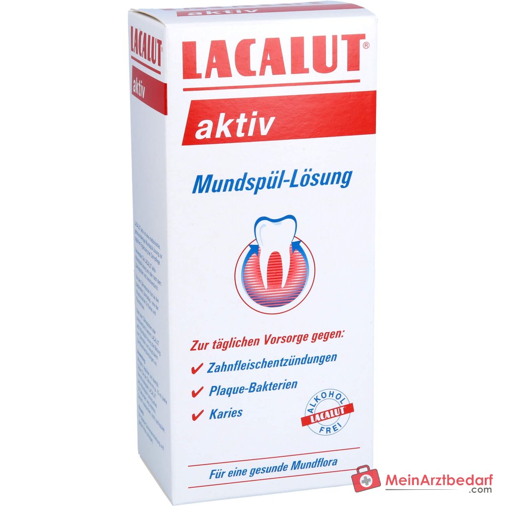 Lacalut Aktiv Olaflur / Chlorhexidin Digluconat / Aluminiumlaktat / Zinksulfat Mundspül-Lösung, 300 ml.