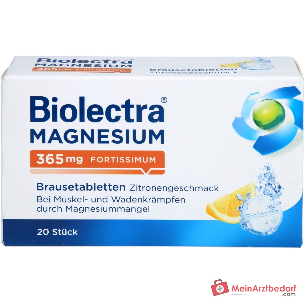 Biolectra Magnesium 365 mg fortissimum Magnesiumcarbonat / Magnesiumoxid Brausetabletten Zitronengeschmack, 20 St..