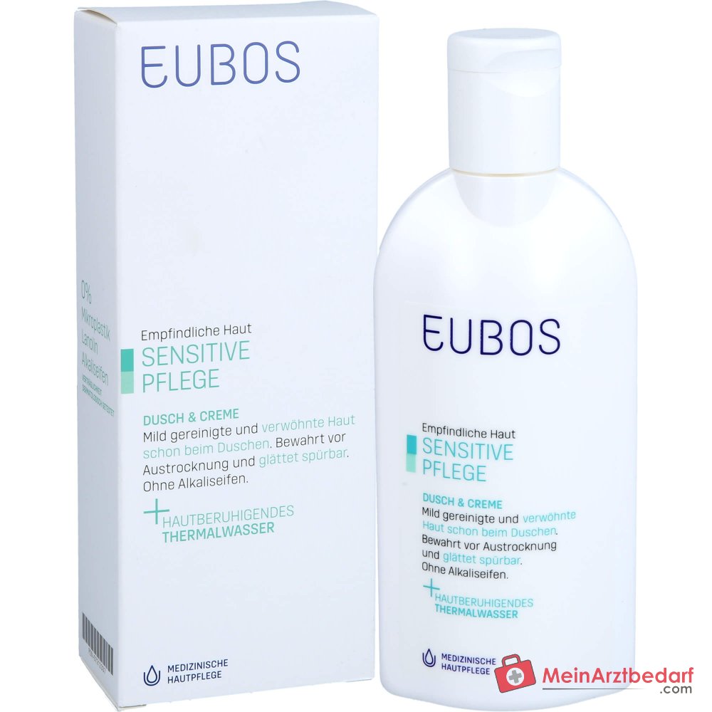 Eubos Sensitive Dusch & Creme Thermalwasser / Panthenol / Pflegende Lipide Emulsion, 200 ml.