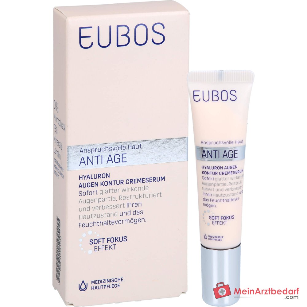 Eubos Anti Age Hyaluron Augen Kontur Cremeserum Hyaluronsäure / Silanol / Matrixyl / Liftonin / Cupuacu-Butter / Shea-Butter Creme, 15 ml.