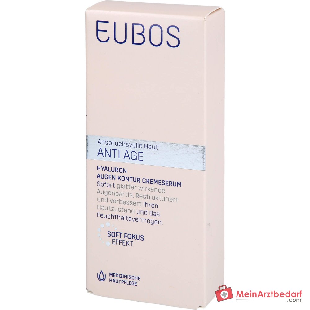 Eubos Anti Age Hyaluron Augen Kontur Cremeserum Hyaluronsäure / Silanol / Matrixyl / Liftonin / Cupuacu-Butter / Shea-Butter Creme, 15 ml.