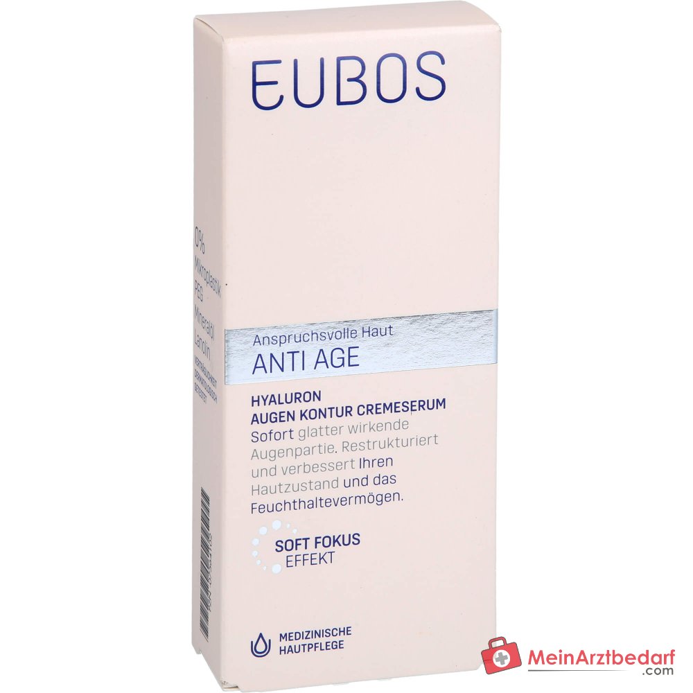 Eubos Anti Age Hyaluron Augen Kontur Cremeserum Hyaluronsäure / Silanol / Matrixyl / Liftonin / Cupuacu-Butter / Shea-Butter Creme, 15 ml.