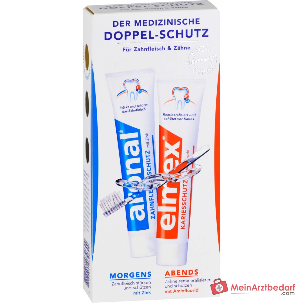 aronal / elmex Doppelschutz Natriumfluorid / Zink / Aminfluorid Zahnpasta, 2x75 ml.