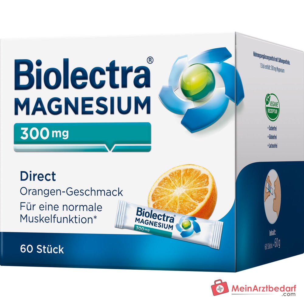 Biolectra Magnesium Direct Orange Magnesiumoxid Direktgranulat, 60 Sticks.