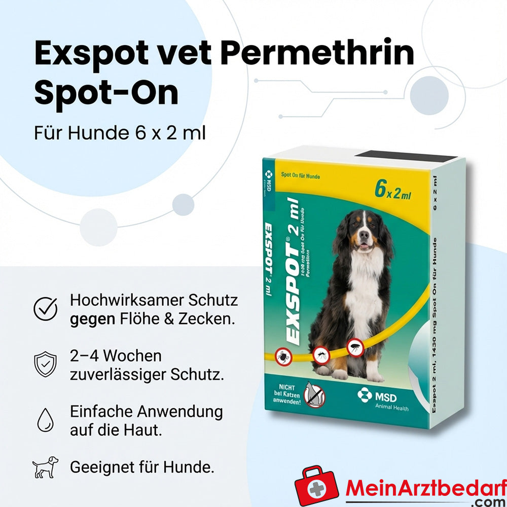 Exspot vet Perméthrine 715 mg/ml Solution Spot-On 6 x 2 ml pour chiens