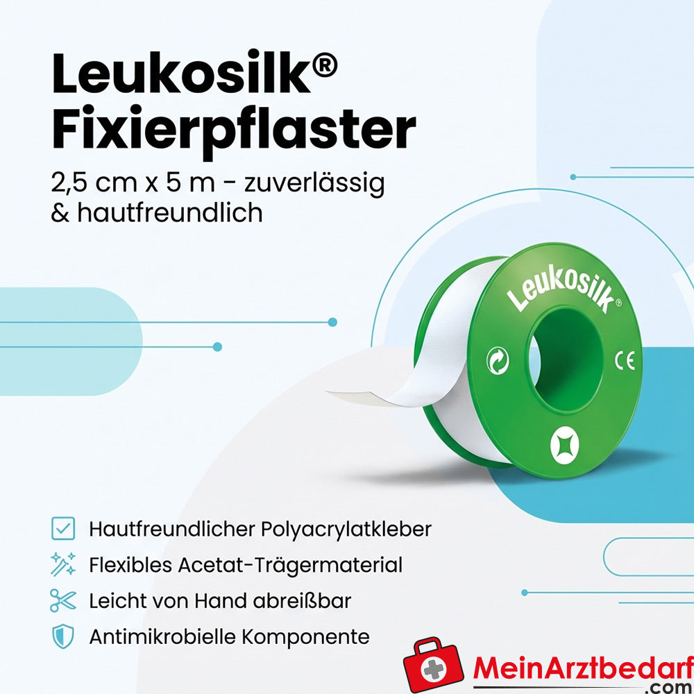 Leukosilk Fixierpflaster Rolle 2,5 cm x 5 m Polyacrylatkleber 1 Rolle