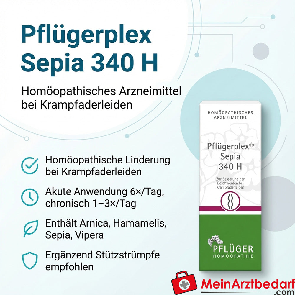 Pflügerplex Sepia 340 H Arnica D4, Hamamelis D3, Sepia D4, Vipera berus D10 medicinale omeopatico