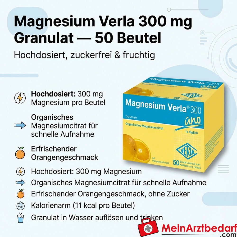 Magnesium Verla 300 mg Trinkgranulat Orange, 50 Beutel