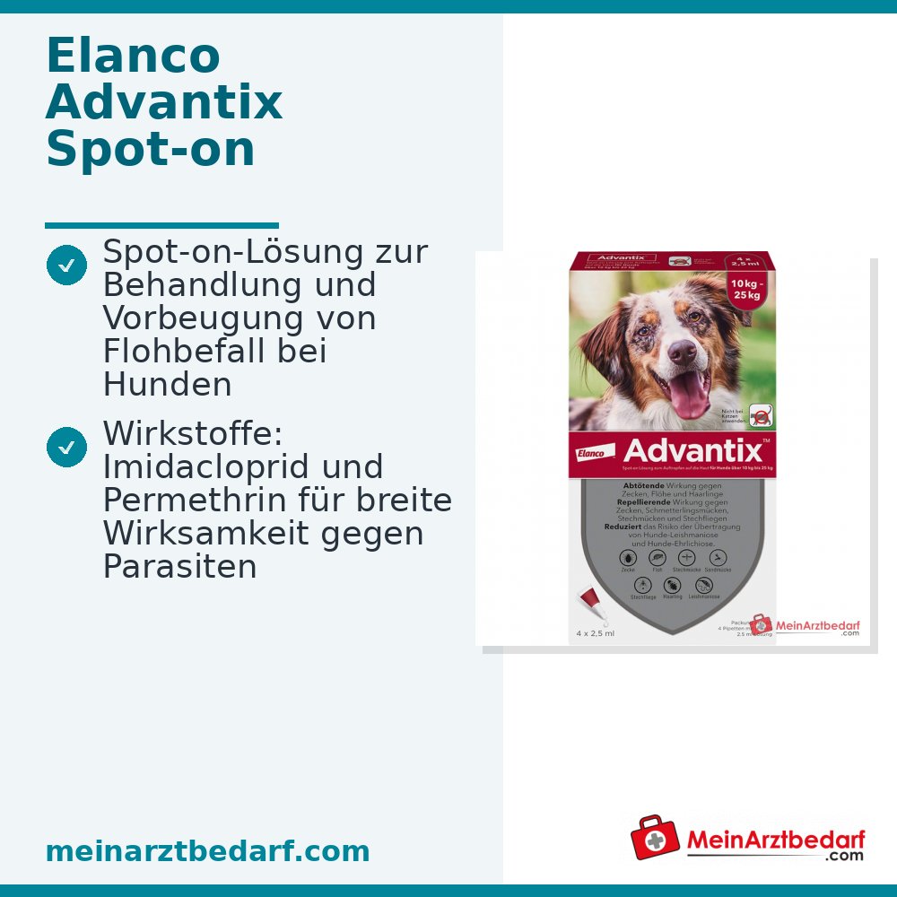 Advantix Spot-on Hund 10–25 kg Imidacloprid und Permethrin Pipetten 4 Stück