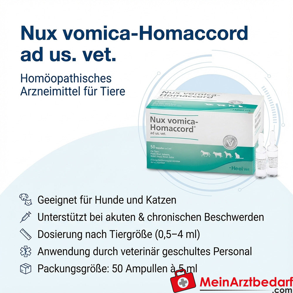 Nux vomica Homaccord ad us. vet. ampollas 5 ml, 50 piezas