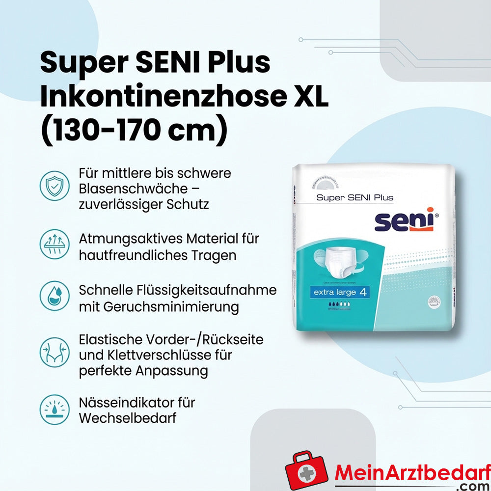Majtki inkontynencyjne Super SENI Plus XL (obwód talii 130-170 cm) ze wskaźnikiem wilgotności dla średniego i ciężkiego nietrzymania moczu