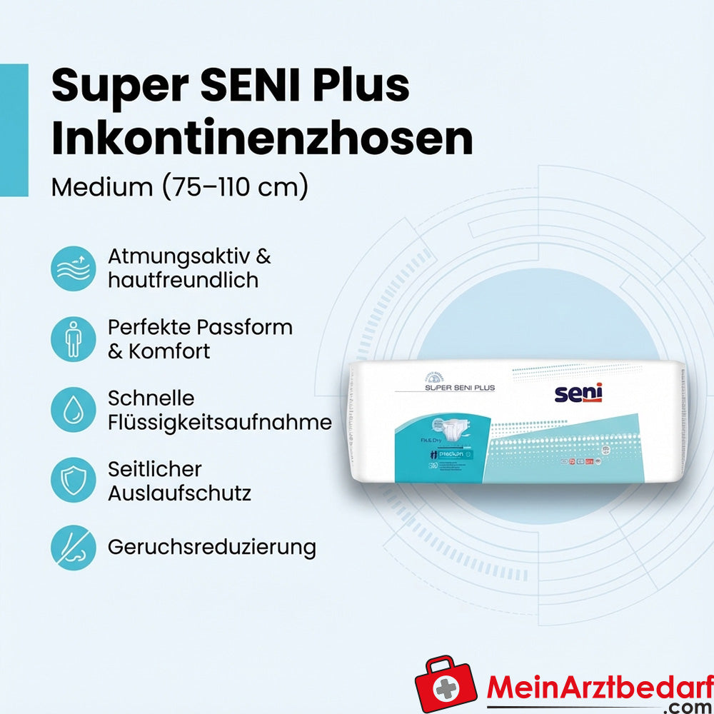 Seni Super SENI Plus Majtki dla osób z nietrzymaniem moczu średnie Obwód talii 75-110 cm