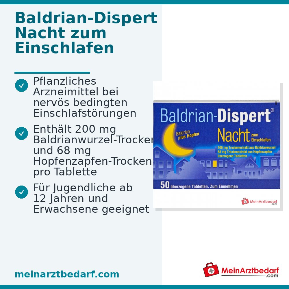 Compresse rivestite Baldrian-Dispert Notte per l'addormentamento, estratto secco di radice di valeriana / estratto secco di cono di luppolo, 50 pz.