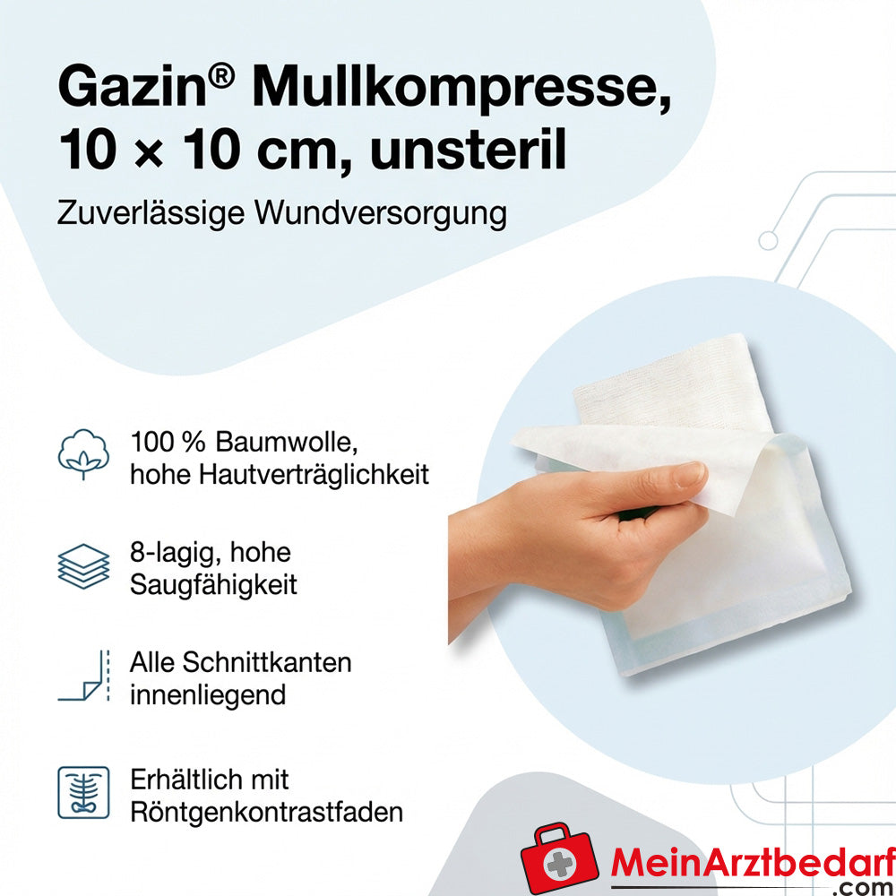 Gazin Mullkompresse 10 x 10 cm unsteril 8-lagig Verbandmull 100 Stück