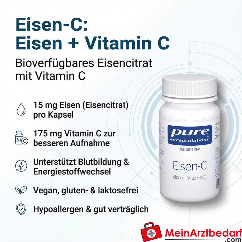 Pure Encapsulations Citrate de fer C 15 mg, Vitamine C 175 mg Gélules 60 pièces