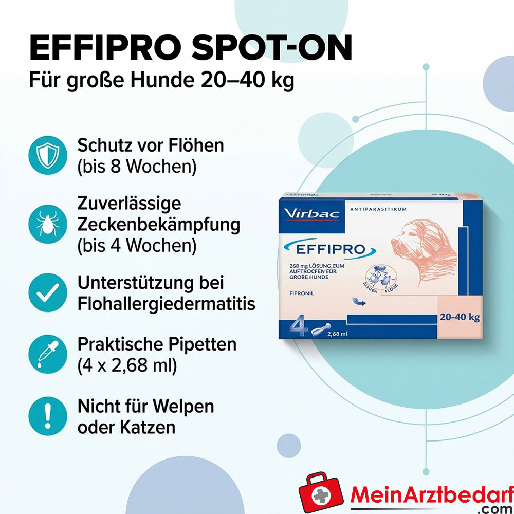 Effipro 268 mg Fipronil Spot-on für Hunde 20–40 kg 2,68 ml Pipetten 4 Stück