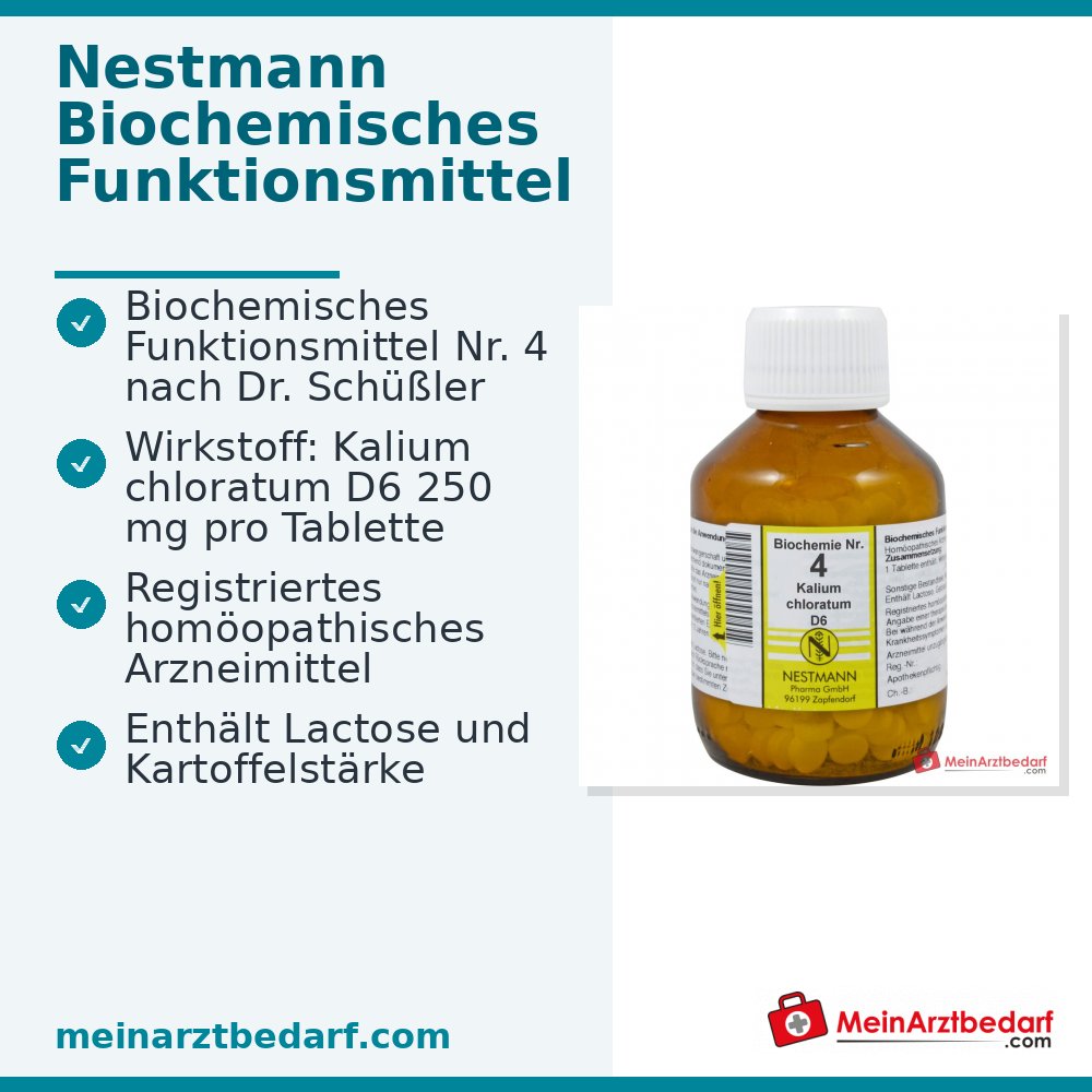 Nestmann Remède biochimique fonctionnel n° 4 chlorure de potassium D6 comprimés, 100 pcs.