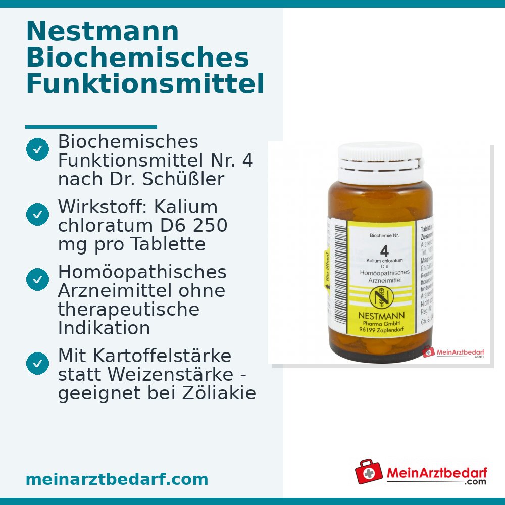 Nestmann Remède biochimique fonctionnel n° 4 chlorure de potassium D6 comprimés, 100 pcs.