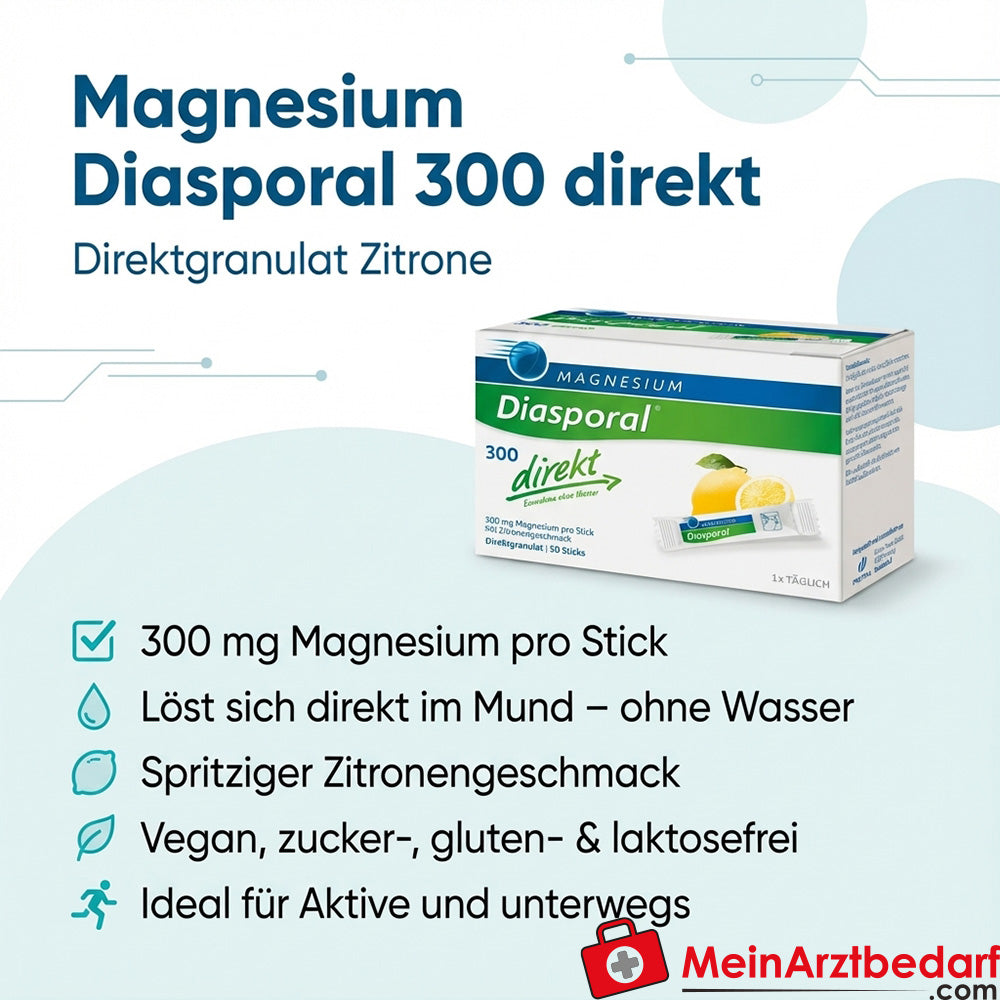 Diasporal Magnesium 300 mg direct granulaat citroen sticks 50 stuks