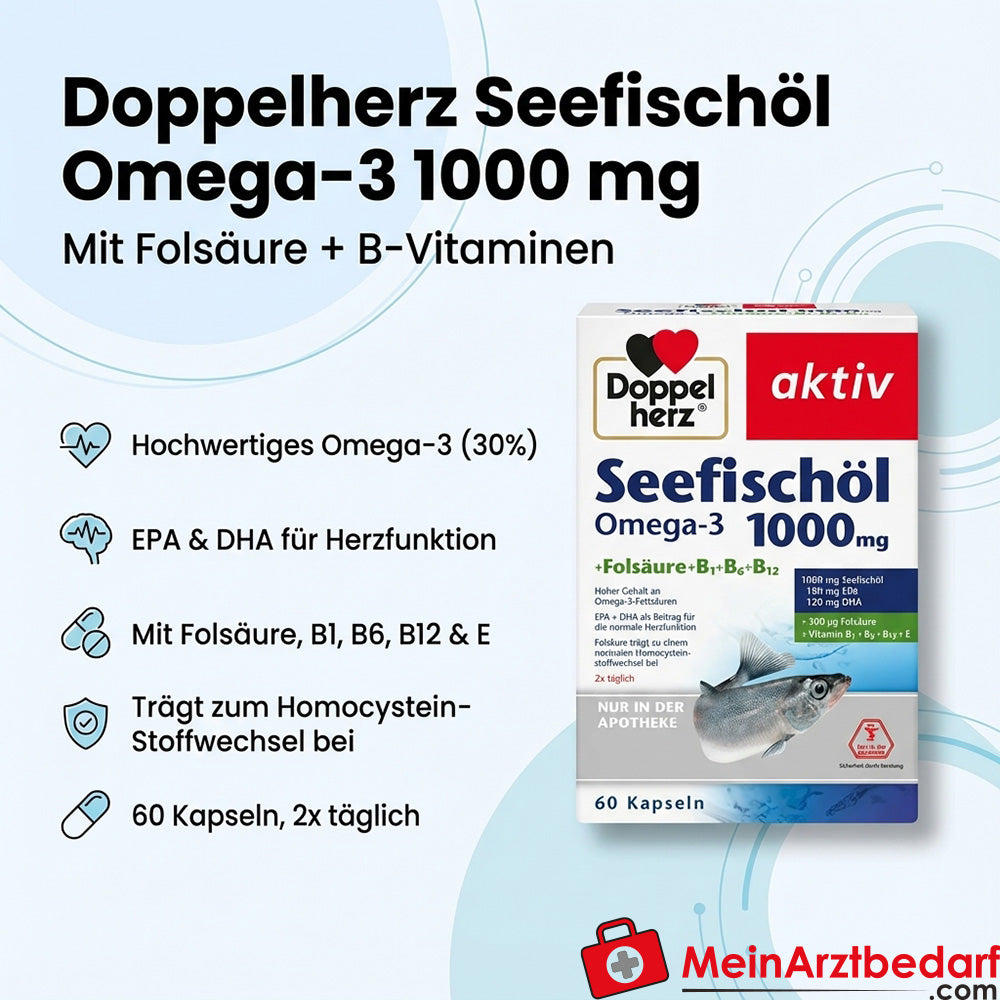 Dubbele Hart Zeevisolie Omega-3 1000 mg + Foliumzuur Capsules 60 Capsules