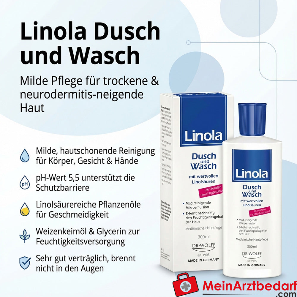 Linola Shower and Wash Douchegel 300 ml voor de droge, neurodermitis-gevoelige huid
