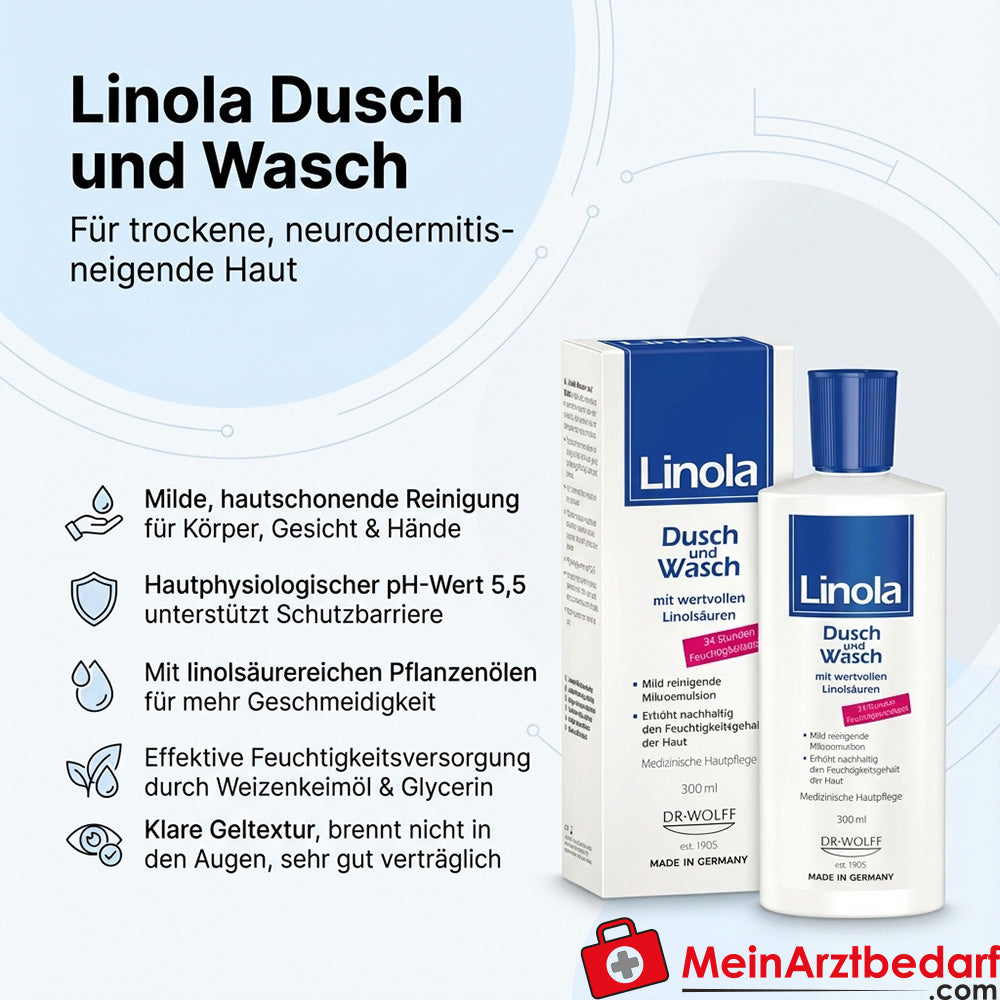 Linola Shower and Wash Douchegel 300 ml voor de droge, neurodermitis-gevoelige huid