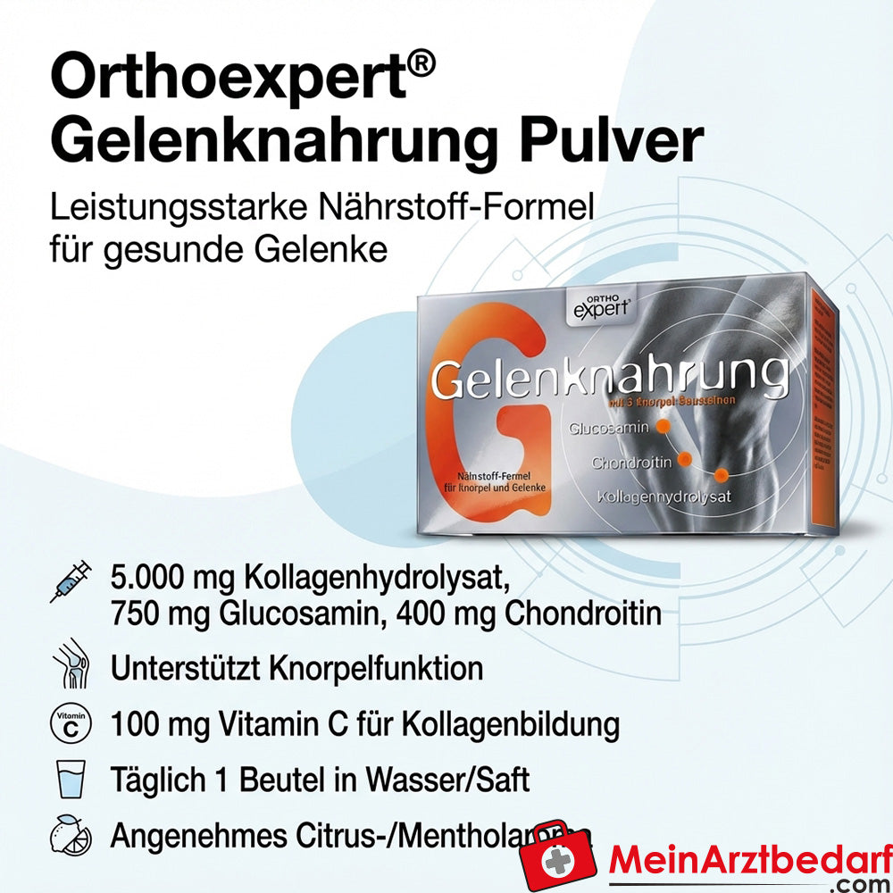 Orthoexpert nutrición articular polvo 5.000 mg de hidrolizado de colágeno, 750 mg de glucosamina, 400 mg de condroitina, 30 sobres (240 g)