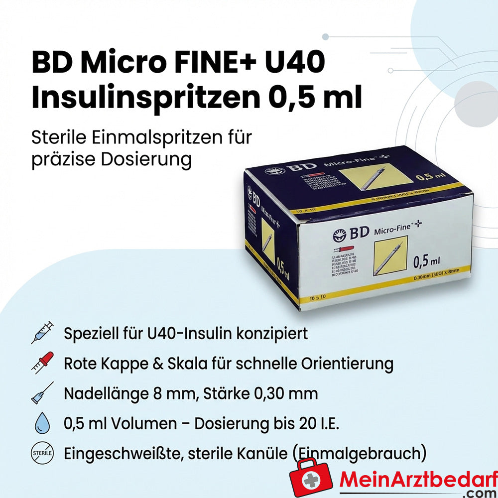 BD Micro FINE+ U40 Insulinspritzen 0,5 ml 8 mm (0,30 mm) steril