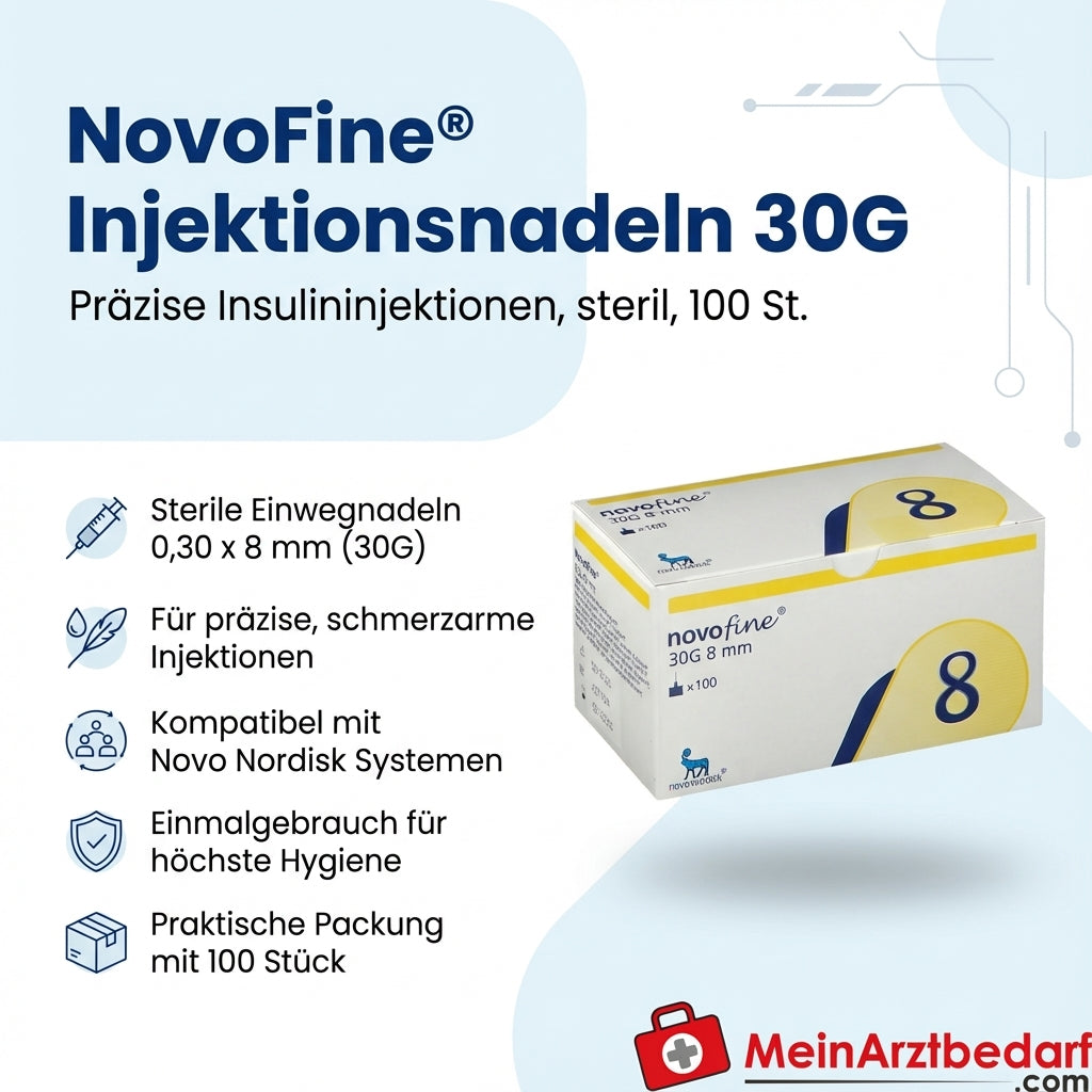 NovoFine Injektionsnadeln 0,30 x 8 mm (30G) Einmalnadel TW 100 Stück