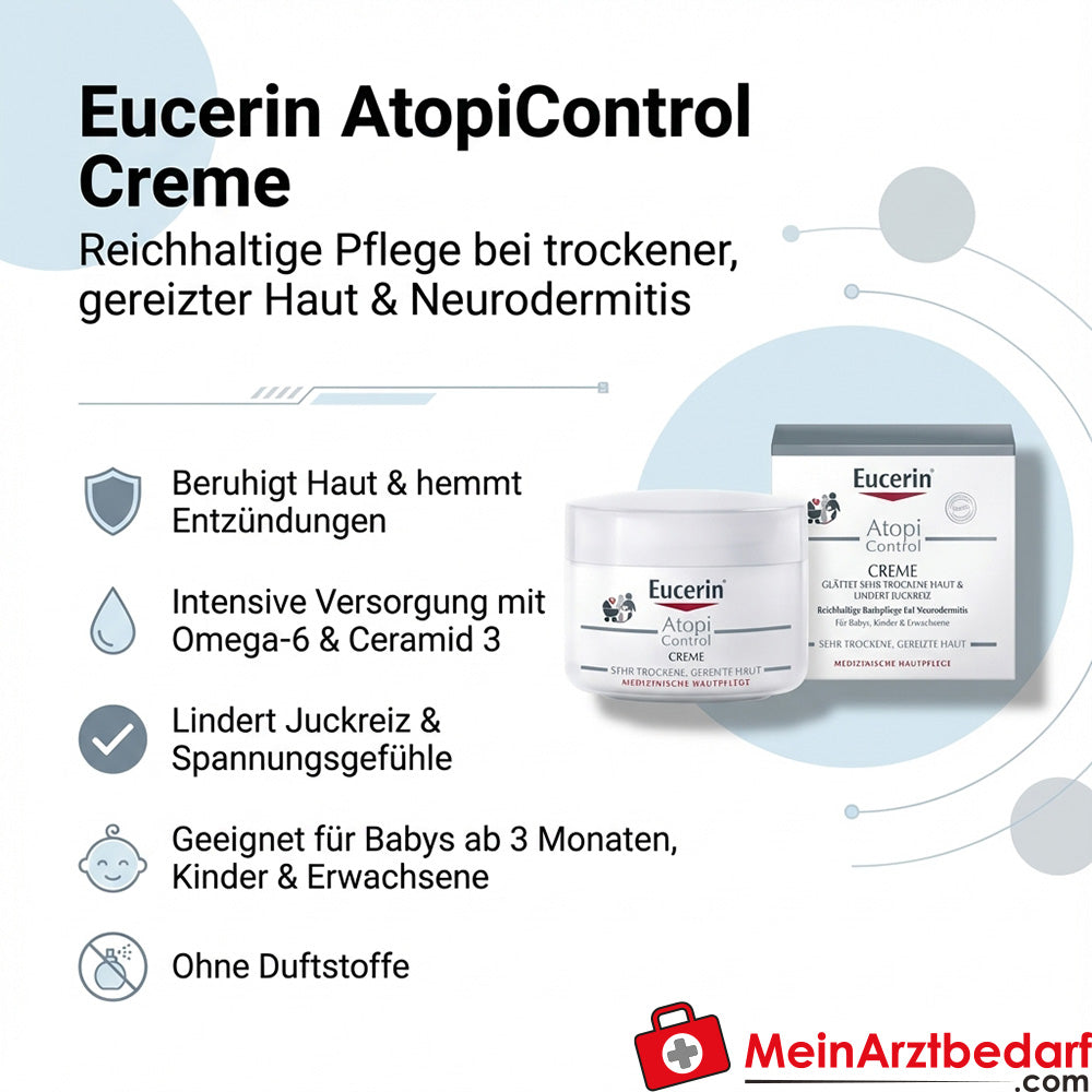 Eucerin AtopiControl Creme mit Licochalcone A und Ceramid 3 Hautcreme 75 ml