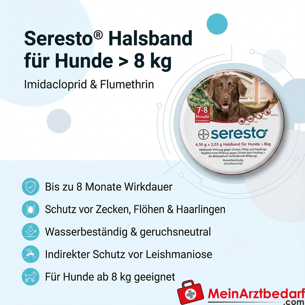 Seresto Halsband Imidacloprid und Flumethrin für Hunde ab 8 kg 8 Monate 1 St