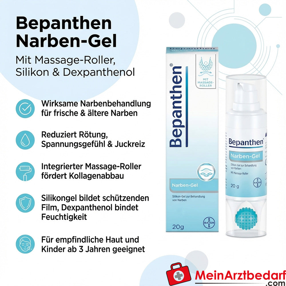 Bepanthen Narben-Gel mit Massage-Roller, Silikon & Dexpanthenol, 20 g
